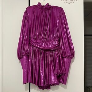 Glamorous Metallic Midi Dress in Fuchsia
